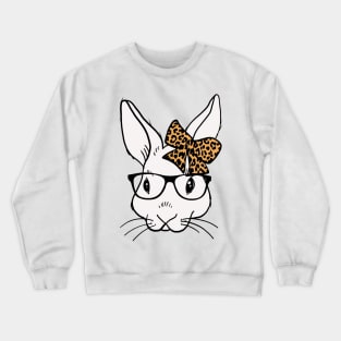 Happy Easter 2021 with bunny glasses leopard ribbon Crewneck Sweatshirt